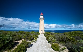 Картинка океан, Австралия, кусты, Lighthouse, облака, Kangaroo Island, побережье, Australia, маяк