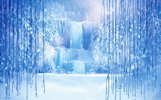Картинка Frozen, снежинки, 2013, Arendelle, ледяной замок, лёд, снег, ёлки, Холодное Сердце, сосульки, Уолт Дисней, Walt Disney, анимация