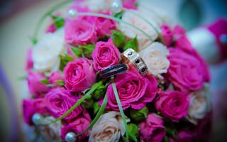 Картинка свадьба, кольца, букет, розы