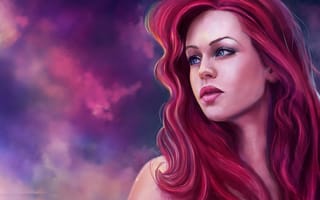 Картинка русалочка, взгляд, красные волосы, арт, Ariel, лицо, Ариель