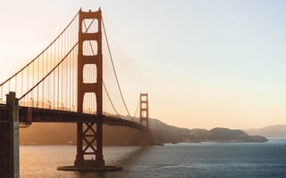 Картинка небо, вода, California, пролив, Golden Gate Bridge, мост, USA, Калифорния, Золотые Ворота, San Francisco, Сан-Франциско, США, закат