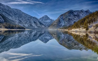 Картинка Lake Plansee, Тироль, Alps, Tirol, горы, отражение, Альпы, Austria, озеро Планзее, Австрия