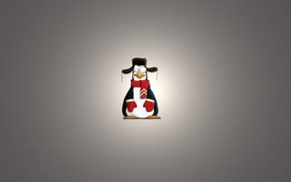 Картинка пингвин, минимализм, светлый фон, варюшки, шапка ушанка, шарф, penguin