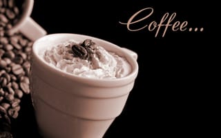 Картинка Coffee, cup, пена, кофейные, кофе, чашка, крем, cream, coffee beans, foam, бобы, зёрна