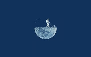 Картинка Луна, Blue, Минимализм, Moon, Газонокосилка, Космонавт