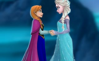 Обои Disney, Дисней, Anna, Холодное Сердце, платья, Анна, Frozen, Эльза, Elsa, сестры