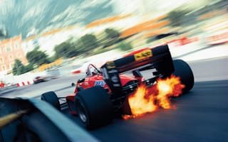 Картинка ferrari, f1, alain prost, formula one, downshift, exhaust, vintage, flames, racecar, monaco