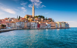 Картинка море, дома, Istria, Адриатическое море, Adriatic Sea, Истрия, побережье, Croatia, здания, Rovinj, Ровинь, Хорватия