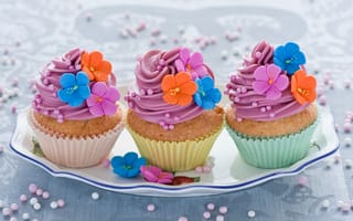 Картинка украшение, сладкое, цветочки, Anna Verdina, крем, разноцветные, выпечка, еда, пирожные, десерт, кексы, розовый
