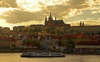 Картинка Прага, Чехия, Влтава, река, Собор Святого Вита, дома, Пражский Град