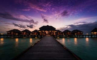Обои Anantara Veli Resort and Spa, пирс, закат, бунгало, Maldives, океан, Anantara Resort, 