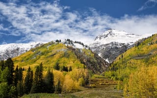 Картинка осень, снег, осень в горах, Колорадо, multi monitors, hdr, ultra hd, горы, retina display, 5k, retina screen, пейзаж, Colorado, 4k