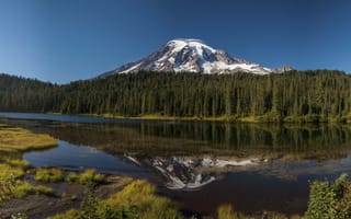 Картинка hdr, панорама, сша, горное озеро, panorama, Mount Hood, Oregon, multi monitors, ultra hd