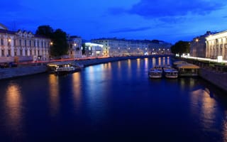 Картинка питер, река, ночь, санкт-петербург, фонтанки, огни, St. Petersburg, фонари, Russia