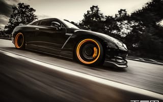 Картинка Nissan, скорость, дорога, чёрный, GT-R