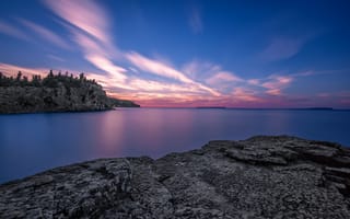 Картинка озеро, Онтарио, скалы, рассвет