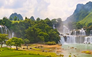 Картинка Ban Gioc Waterfall, человек, Viet Nam, Lao Cai, аейзаж, водопады