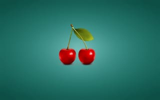 Картинка вишня, две штуки, минимализм, синий фон, черешня, cherry