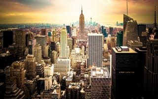 Обои New York City, нью йорк, USA, америка, город, небоскребы, закат, сша