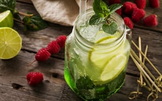 Картинка лед, малина, вкусно, напиток, лимонад, мята, лимон