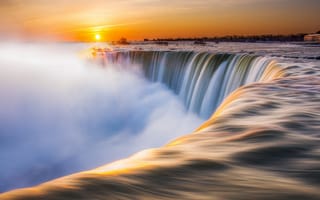 Картинка Niagara Falls, зима, Канада, солнце, Ниагара, утро, Canada, Ниагарский водопад, река