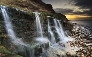 Картинка Osmington Mills, Dorset, Sunset, Waterfall, Jurassic Coast, Sunrise
