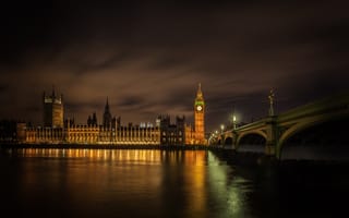 Картинка Лондон, ночь, мост, огни, Вестминстерский, Темза