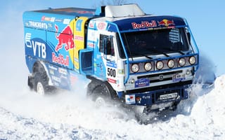 Обои Kamaz, Снег, Rally, Зима, Синий, КАМАЗ, Dakar, Грузовик, Master, 500, Red Bull