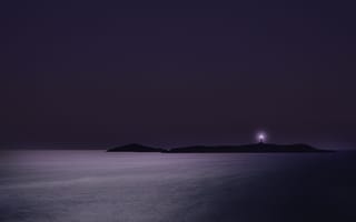 Картинка ночь, море, маяк, острова
