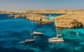 Картинка Мальта, скалы, море, яхты