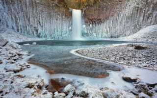 Картинка водопад, Abiqua Falls, Oregon, лед, зима, природа, USA, лес, Abiqua Creek, Scotts Mills