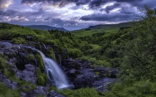 Картинка зелень, камни, Шотландия, каскад, Loup of Fintry Waterfall, водопад, Fintry, Финтри, Scotland, долина