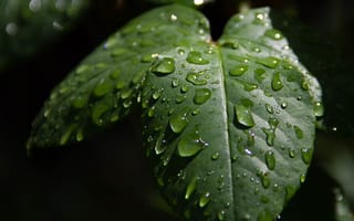 Обои Green leaves, Зелёные листья, Macro, Капли, Макро, Drops