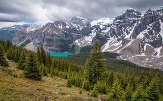 Картинка Valley of the Ten Peaks, Озеро Морейн, долина Десяти пиков, Banff National Park, Альберта, Alberta, Moraine Lake, Канада, Canada, лес, Банф, горы