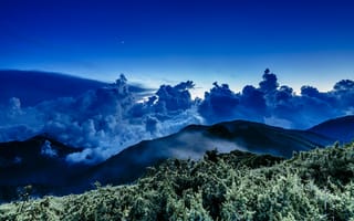 Картинка wave, sea, Taiwan, star, mountain, cloud, night, sunset, moonlight
