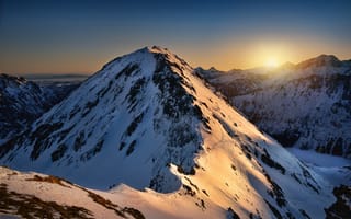 Картинка небо, солнце, Карпаты, горы, снег, рассвет, восход, Татры