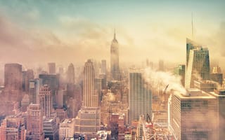 Картинка Manhattan, Нью-Йорк, Манхэттен, дым, смог