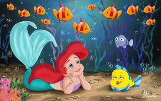 Картинка рыба-луна, Walt Disney, мультфильм, Ariel, сказка, Уолт Дисней, прелесть, fanart, Ариэль, The little mermaid, movie, детство, pretty child, принцесса, водоросли, fairytale, princess, ребёнок, рыбки, sea, fish, childhood, фанарт, русалка, Маленькая русалочка, море