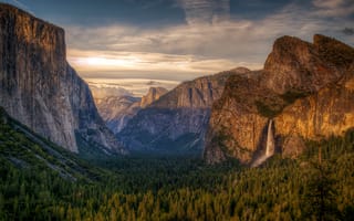 Картинка ациональный парк Йосемити, hdr, горы, лес, водопад, небо