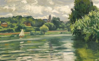 Картинка картина, Альбер Марке, Парусный Спорт на Сене, лодка, пейзаж, парус, Albert Marquet