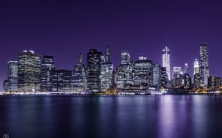 Картинка New York City, ночь, небоскребы, NYC, панорама, USA, город, здания, высотки, вид, Нью-Йорк, дома, США