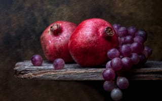 Картинка Grapes and Pomegranates, виноград, натюрморт, гранаты