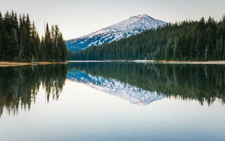 Картинка гора, отражение, природа, деревья, озеро, лес