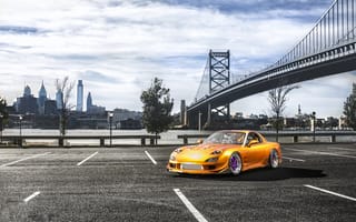 Картинка Mazda, Drift, RX7, мост, Car, город, парковка