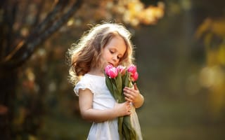 Картинка цветы, Anna Zinn, букет, тюльпаны, девочка, ребёнок