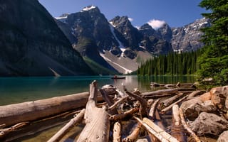 Обои горы, пейзаж, лес, Канада, деревья, природа, река
