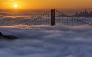Картинка туман, Калифорния, Сан-Франциско, рассвет, утро