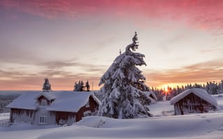 Картинка зима, снег, утро, дом