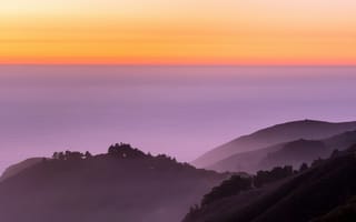 Картинка Big Sur, Landscape, sunset, ocean, nature, fog, Calfornia