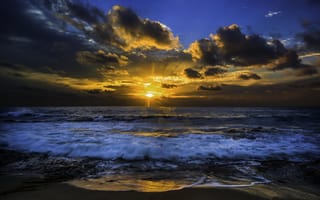 Картинка закат, прибой, солнце, тихий океан